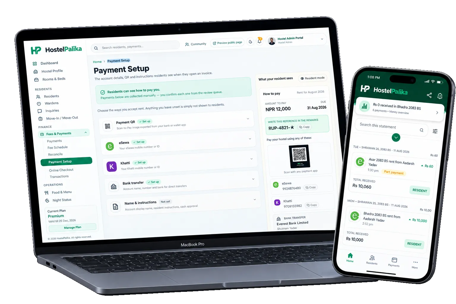 Payment setup with eSewa, Khalti and bank accounts