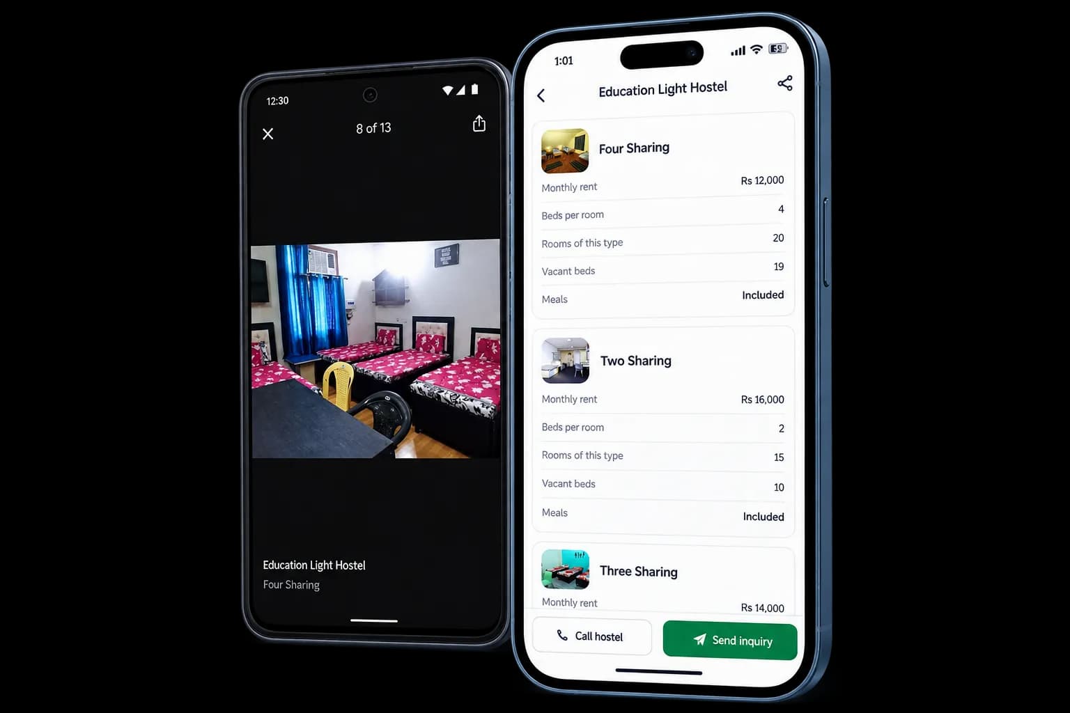 Rooms and bed rates by sharing type